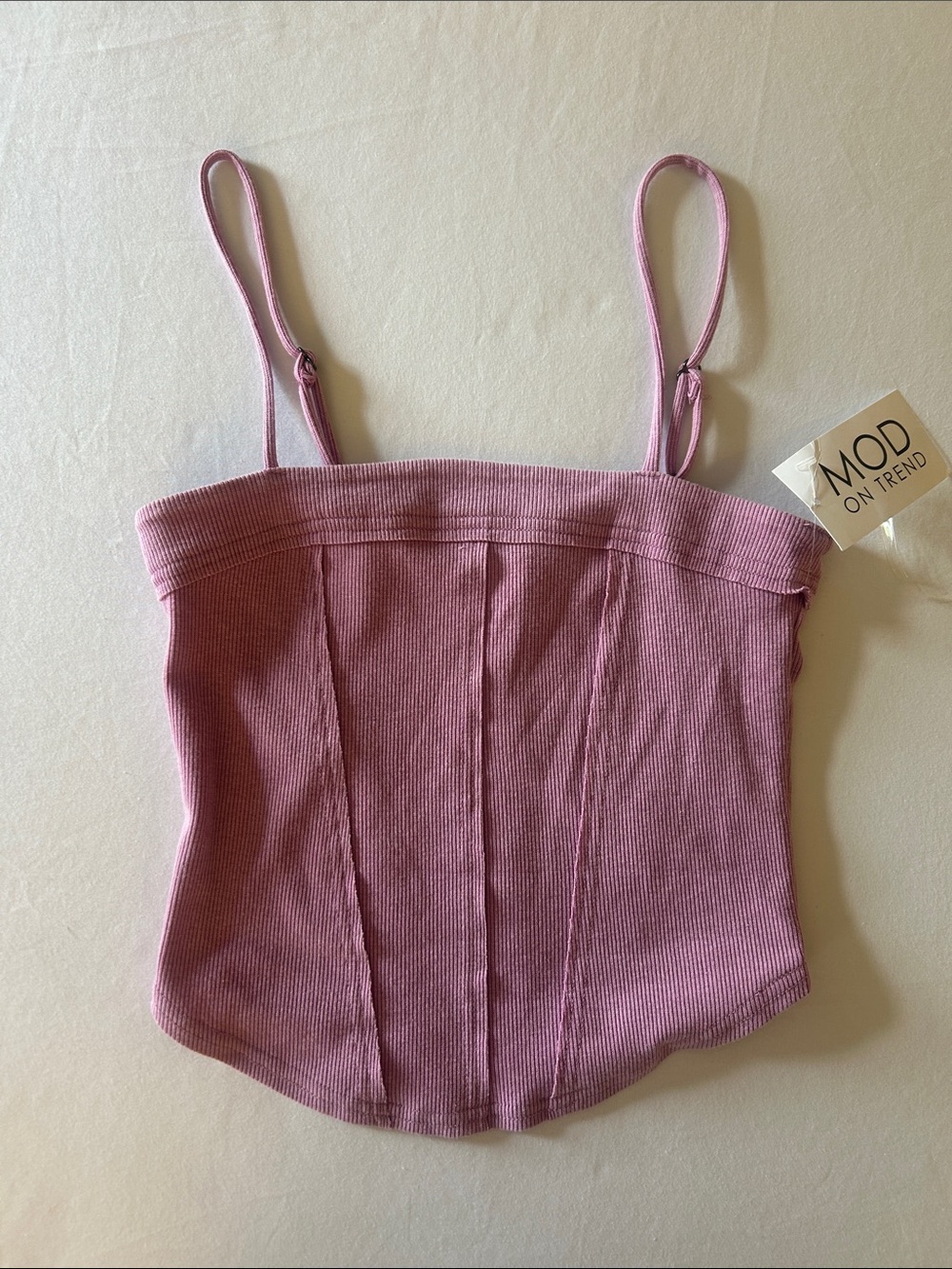 Pink Ribbed Corset Cami Top